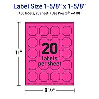 AVERY Printable Square Scalloped Labels, Sure Feed Technology, 1-5/8" x 1-5/8", Neon Magenta, Print-to-The-Edge
