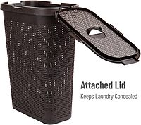 Mind Reader 40L Slim Laundry Hamper with Lid, Wicker-Style Plastic