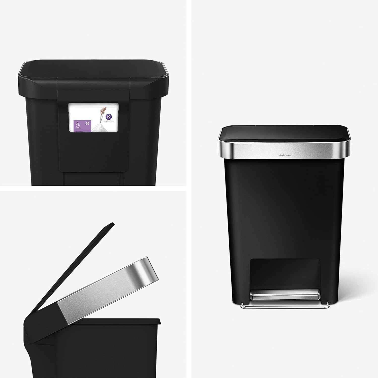 simplehuman Step Trash Can with LidShox, Steel Pedal & Liner Rim