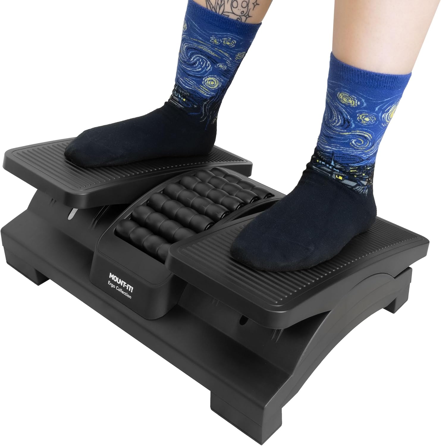 Mount-It! Ergonomic Footrest, Tilt Adjustable Individual Platforms, Height Adjustable Foot Rest with Massage Surface