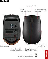 Lenovo 300 Wireless Mouse – Computer Mouse for PC, Laptop with Windows – Ambidextrous Design – 2.4 GHz Nano USB Receiver