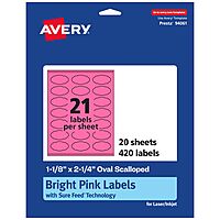 Avery Printable Oval Scalloped Labels, Sure Feed Technology, 1-1/8" x 2-1/4", Bright Pink, Print-to-the-Edge
