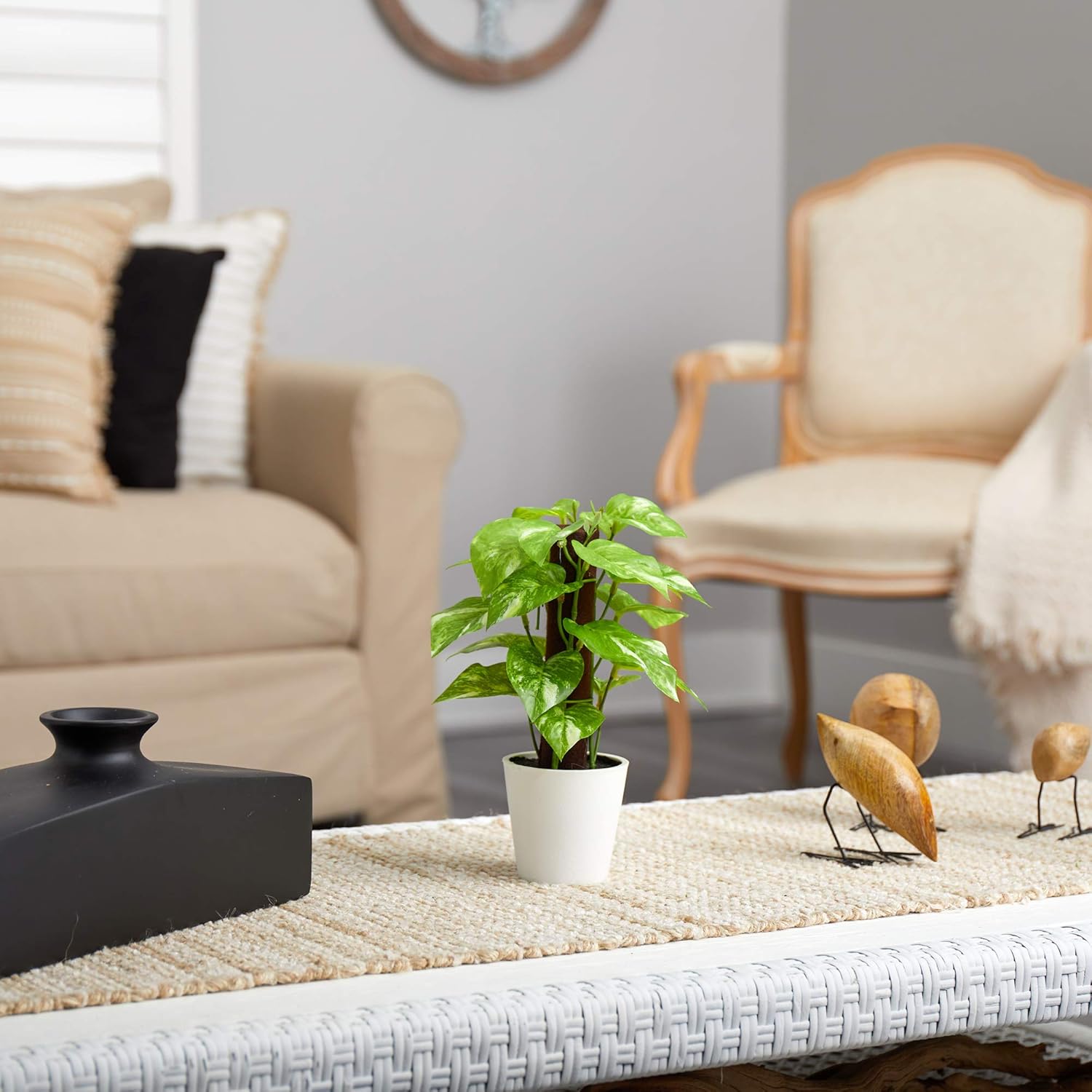 Nearly Natural 9in. Pothos Artificial Plant in White Planter (Real Touch) 1 Count (Pack of 1)