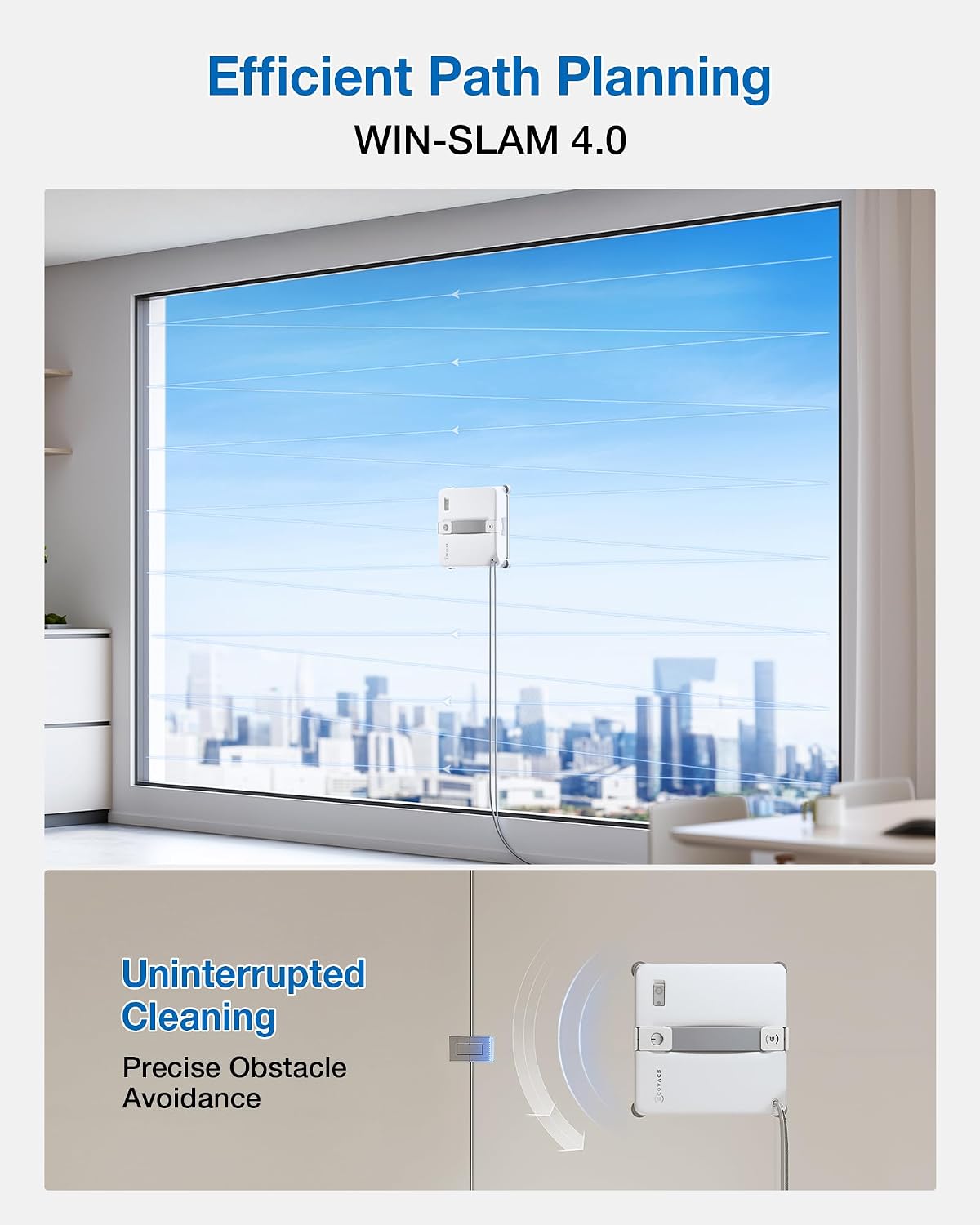 WINBOT mini 2 Automated Window Cleaner - 8000Pa Suction , 30-Minute Power-Off Protection