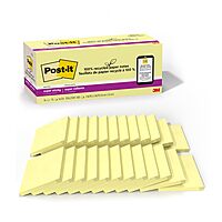Post-it 100% Recycled Paper Super Sticky Notes, 3 in. x 3 in., 24 Pads/Pack, 70 Sheets/Pad