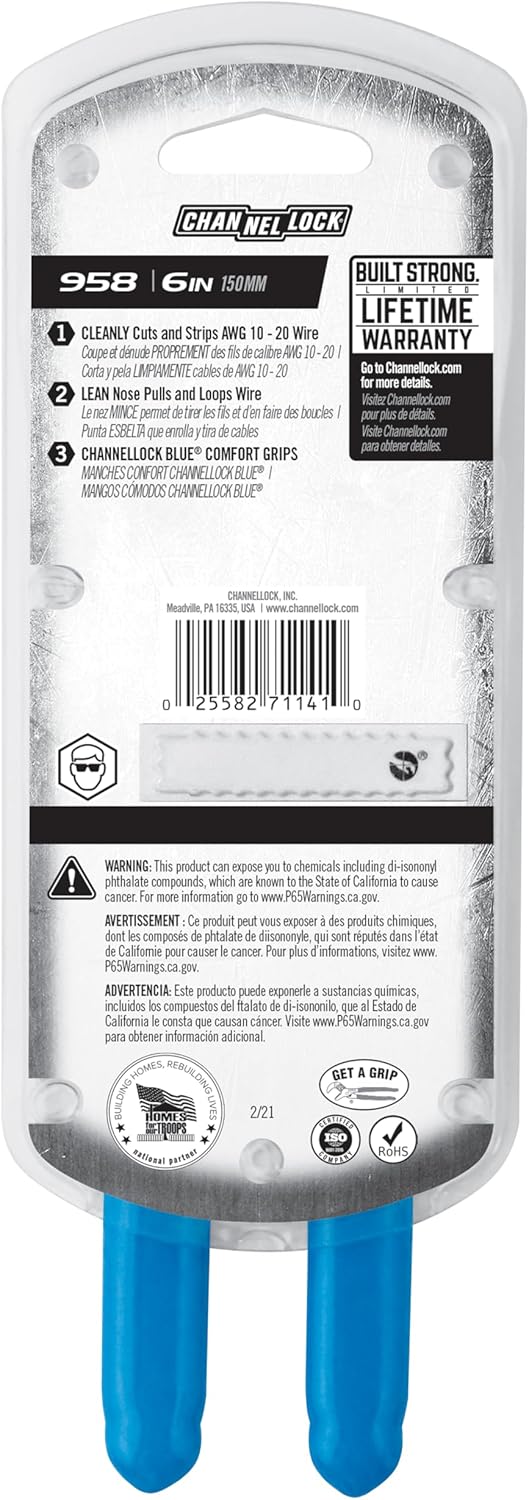 Channellock 958 6-1/4-Inch Wire Stripper and Cutter, Blue, 6-Inch