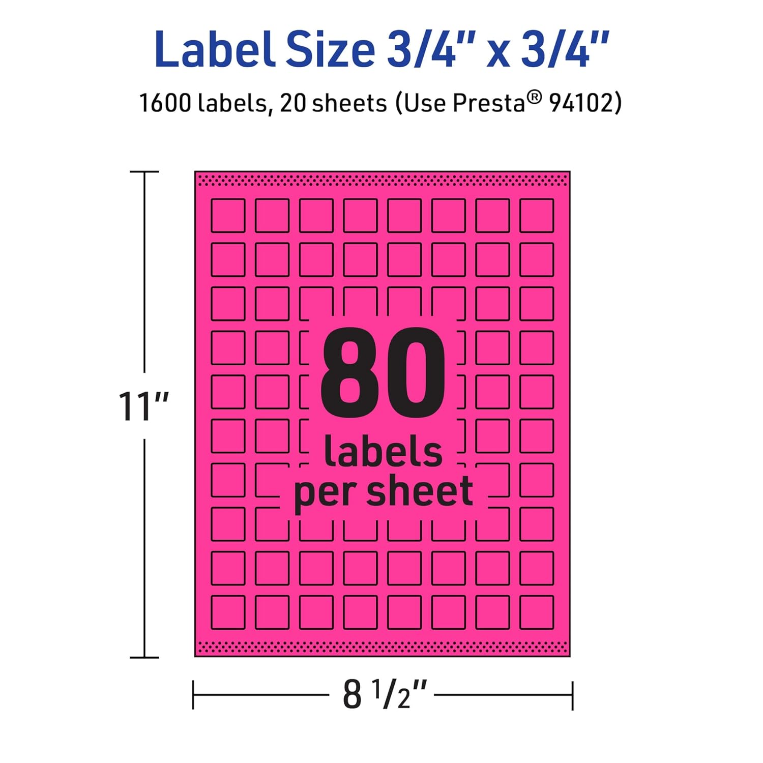 Avery Printable Square Labels, Sure Feed Technology, 3/4 x 3/4, Neon Magenta, Print-to-the-Edge, Laser/Inkjet