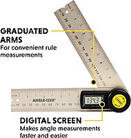 General Tools Digital Angle Finder Ruler #822 - 5" Stainless Steel Woodworking Protractor Tool with Large LCD Display 5-Inch