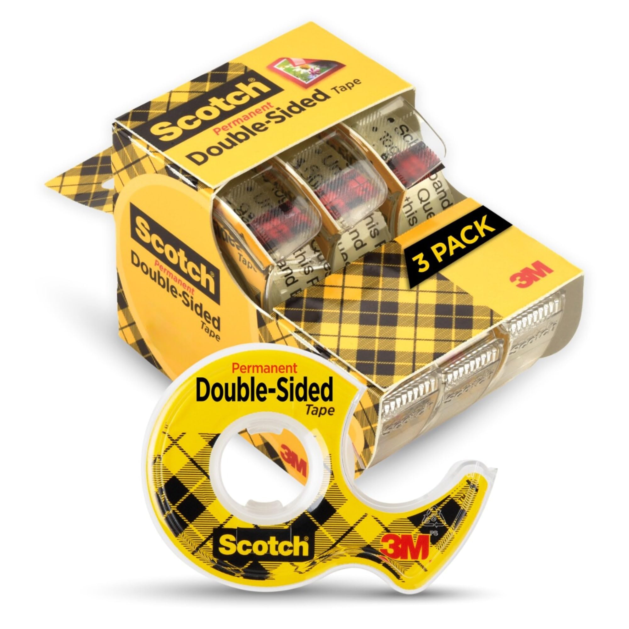 SCOTCH Double-Sided Permanent Tape, 1/2 in, with Dispensers