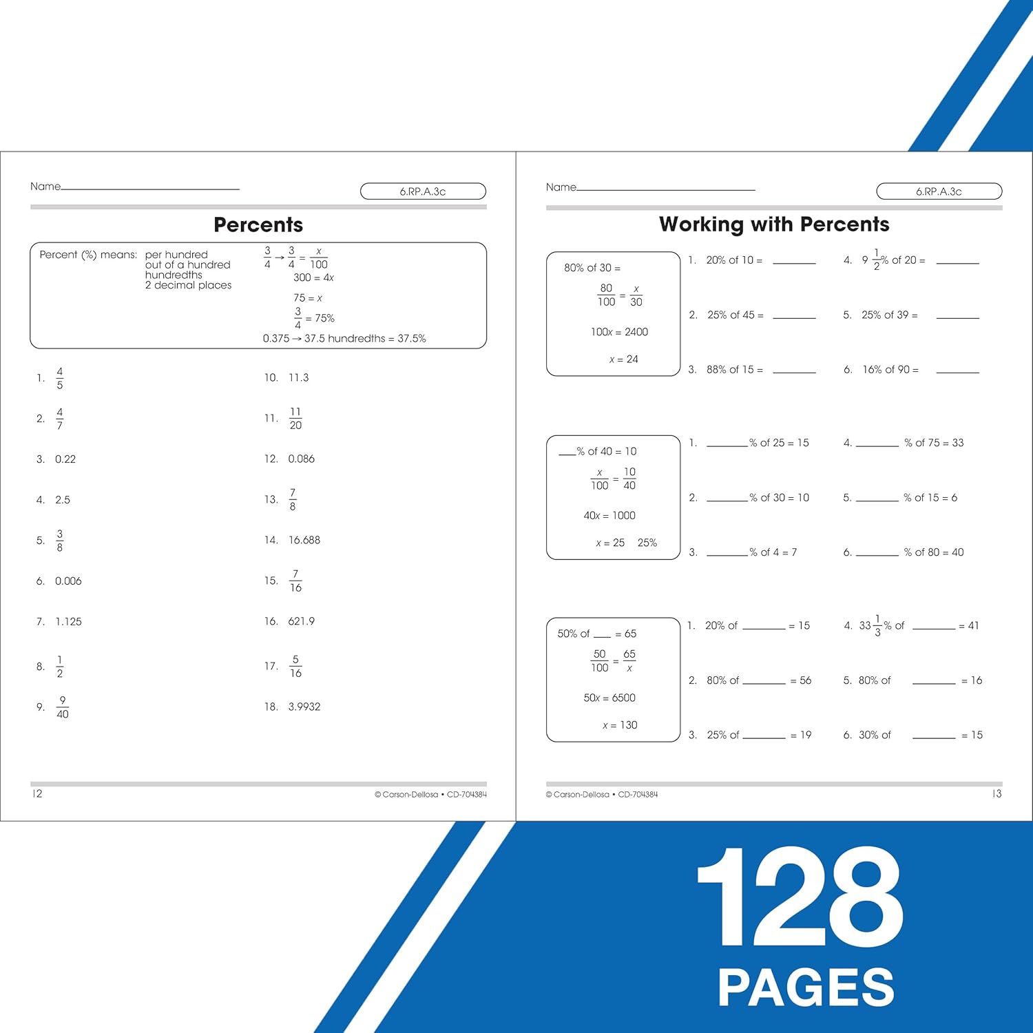 Carson Dellosa The 100+ Series: Grade 6 and Up Pre-Algebra Workbook, Fractions, Decimals, Algebra Expressions