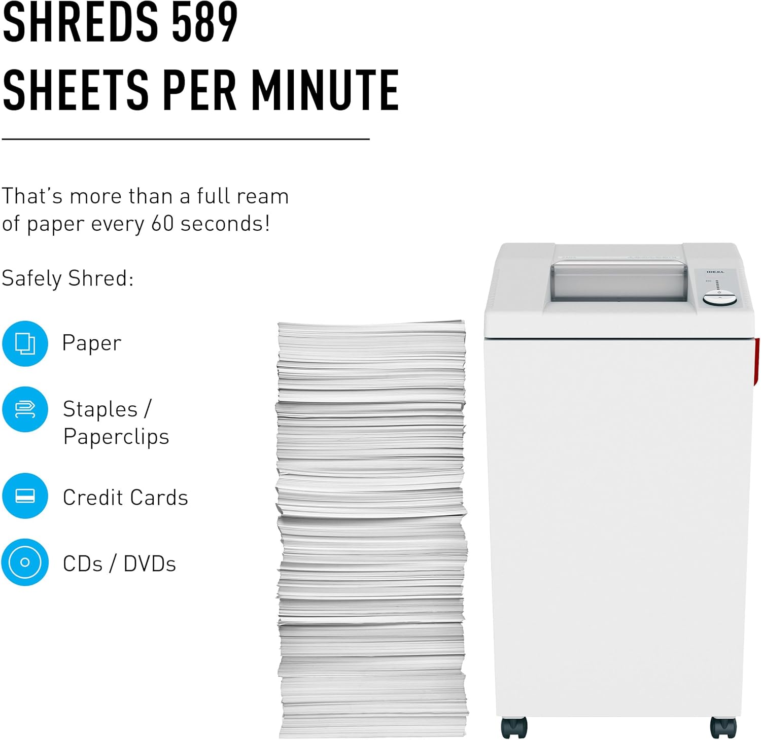 IDEAL 2604 Commercial Office Shredder, Floor Standing, 26 gal Bin