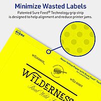 Avery Printable Rectangle Labels, Sure Feed Technology, 5" x 7", Neon Yellow Labels, Laser/Inkjet Printable, 20 Total