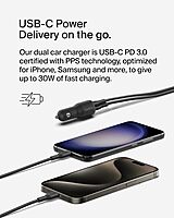 Belkin BoostCharge 42-Watt Dual Port Fast Car Charger with30W USB-C & 12W USB-A Ports