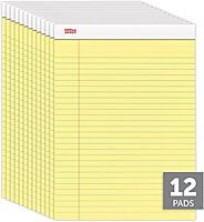 Office Depot(R) Perforated Writing Pads, 8 1/2" x 11 3/4", Legal Ruled, Canary, Pack Of 12