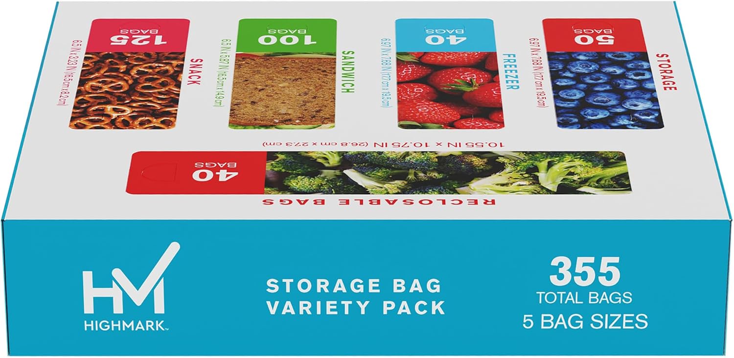 Highmark® Plastic Storage Bags, Variety Pack, Clear, Pack Of 355 Bags