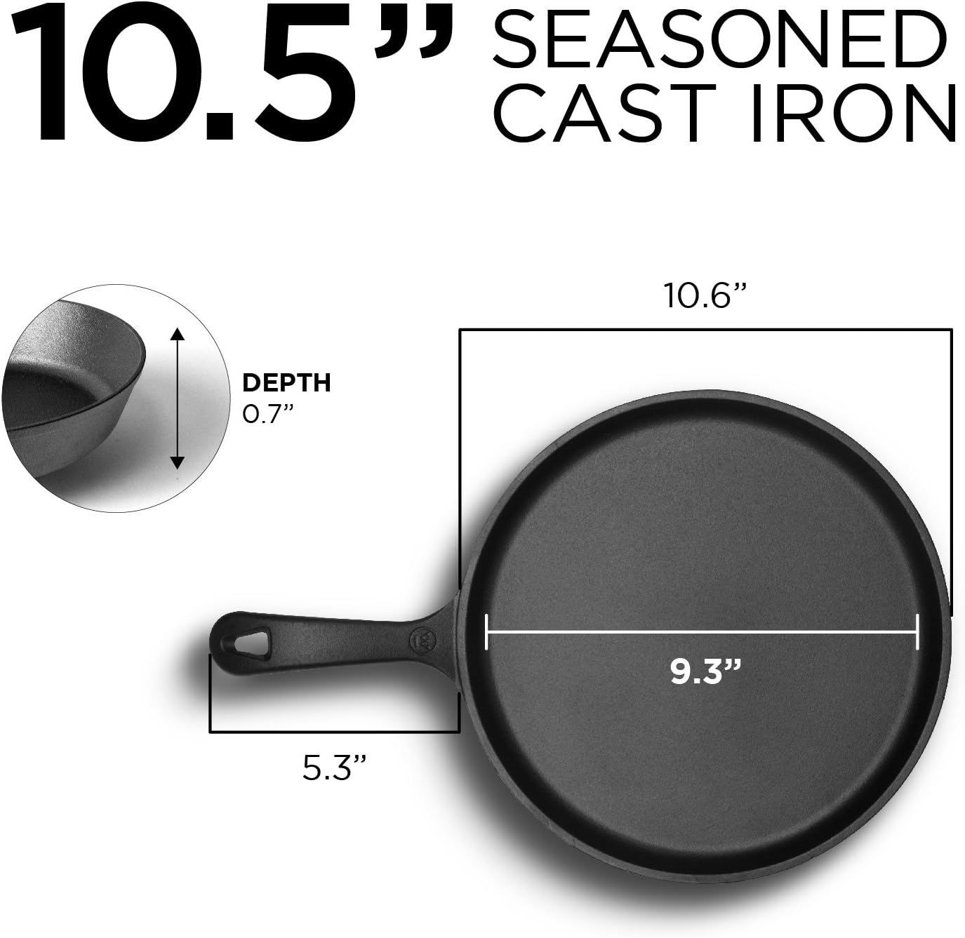 COMMERCIAL CHEF Preseasoned Cast Iron Round Griddle Pan