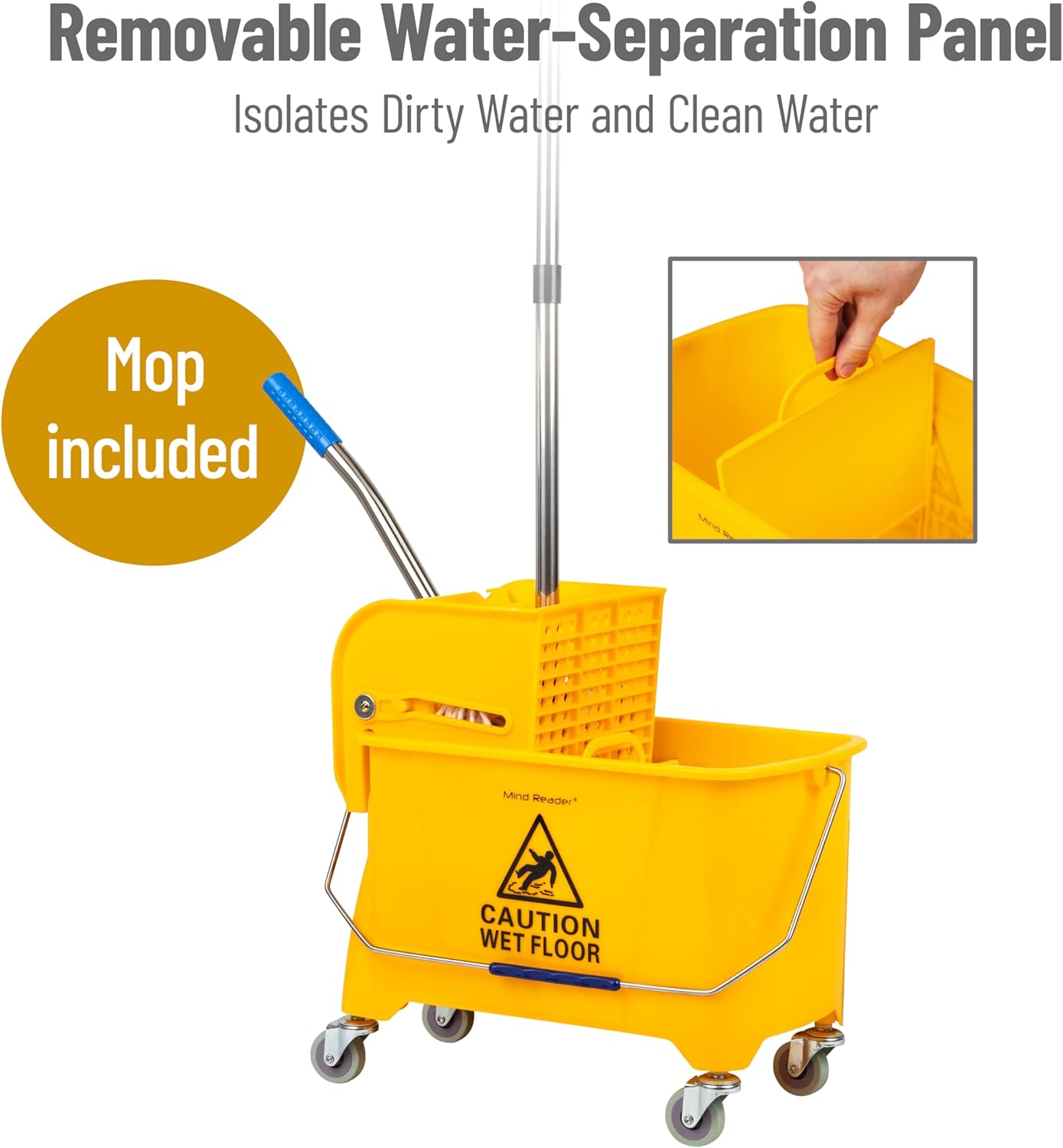 MIND READER Mop Bucket 22 Qt with Upward-Press Wringer
