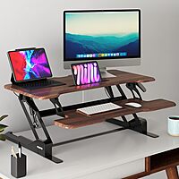 Mount-It! 38in Wide Height Adjustable Standing Desk Converter with Keyboard Tray