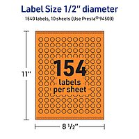 Avery Printable Round Labels, Sure Feed Technology, 1/2" Diameter, Bright Orange, Print-to-the-Edge, Laser/Inkjet