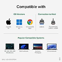 Plugable USB C Laptop Docking Station, Dual Monitor 4K 60Hz for Apple Mac M1/M2/M3/M4, 2X HDMI or 2X DisplayPort, 100W Charging DisplayLink Dock, 2 Displays for MacBook, Driver Required (UD-6950PDH)