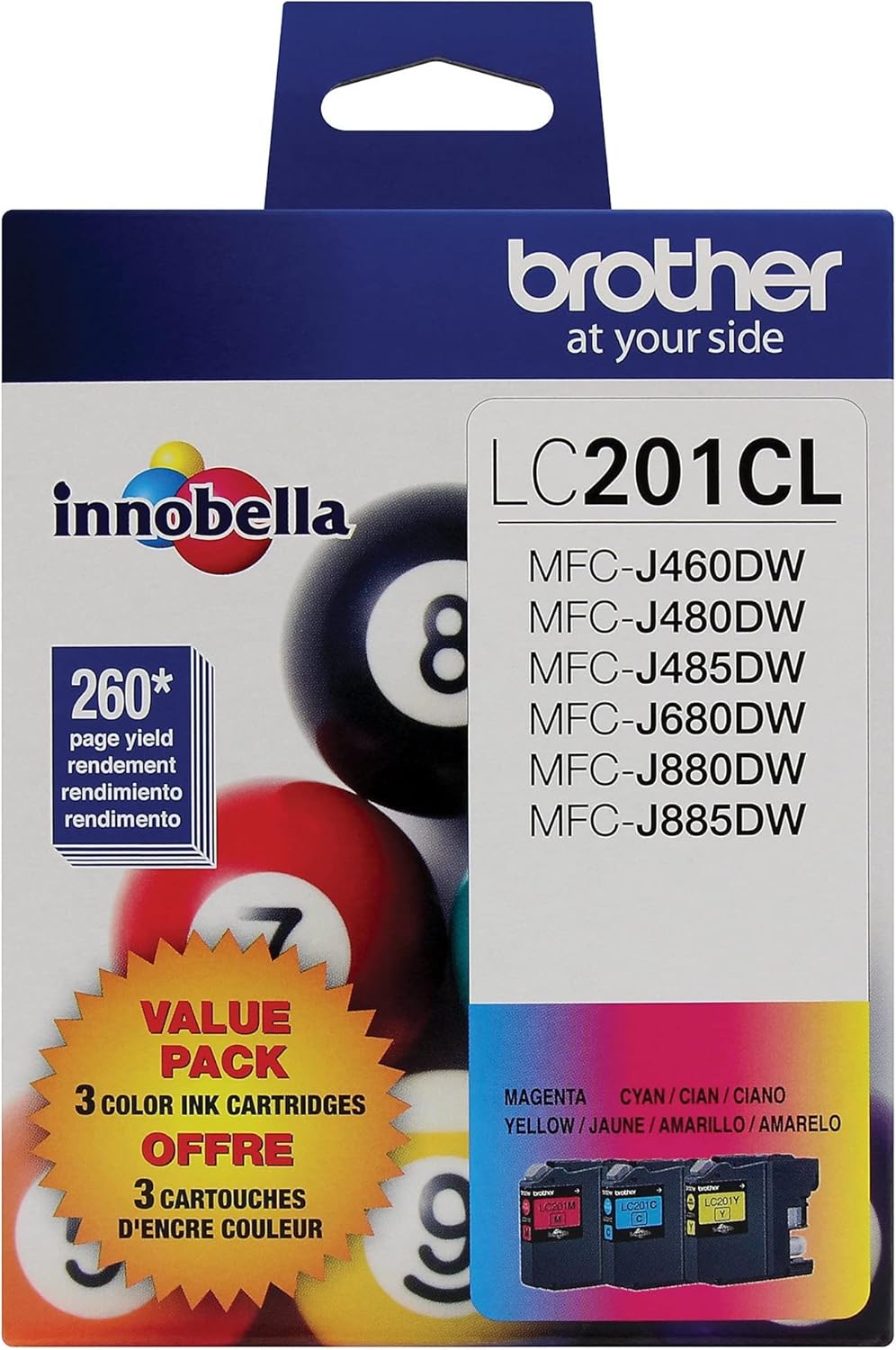 Brother LC201 Cyan, Magenta, Yellow Ink Cartridges, Pack Of 3, LC2013PKS