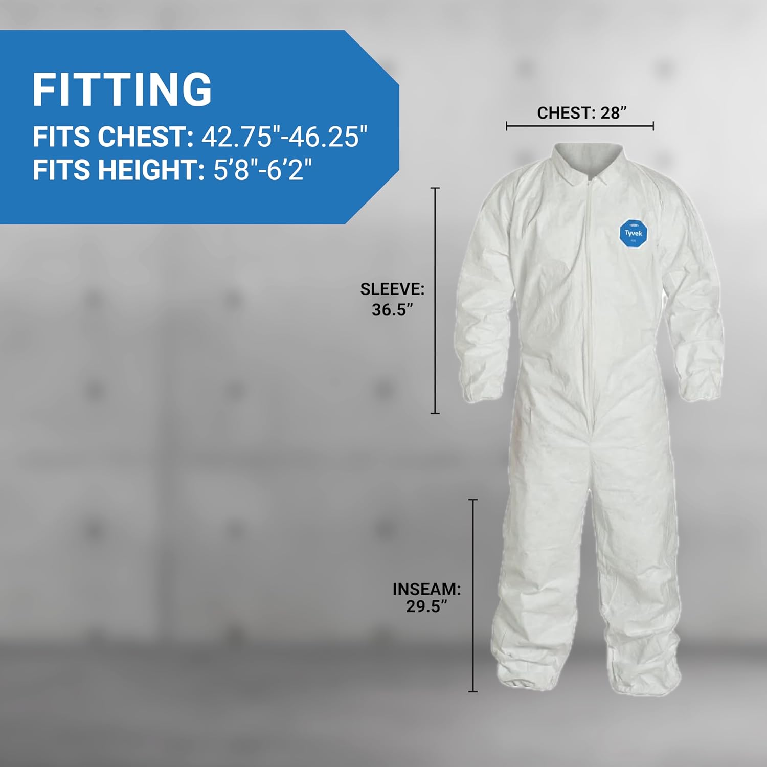 DuPont Tyvek 400 TY125S Disposable Protective Coverall with Elastic Cuffs, White (Pack of 25)