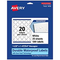 AVERY Durable Waterproof Hexagon Labels, Sure Feed Technology, 1-1/2" x 1-47/54"