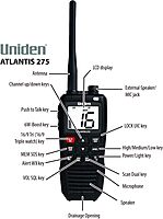Uniden Atlantis 275 Handheld Two-Way VHF Marine Radio, Floating IPX8 Submersible Waterproof, Large Dual-Color Screen, 6-Watt