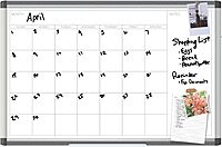 U Brands PINIT Magnetic Dry-Erase Monthly Calendar Board, Silver Aluminum Frame