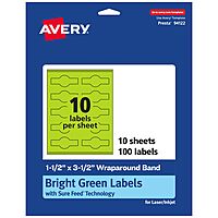 Avery Printable Wraparound Band Labels, Sure Feed Technology, 1.5" x 3.5", Bright Green, Cigar Band Labels