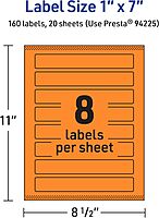 Avery Printable Rectangle Labels, Sure Feed Technology, 1" x 7", Bright Orange, Print-to-The-Edge, Laser/Inkjet Printable