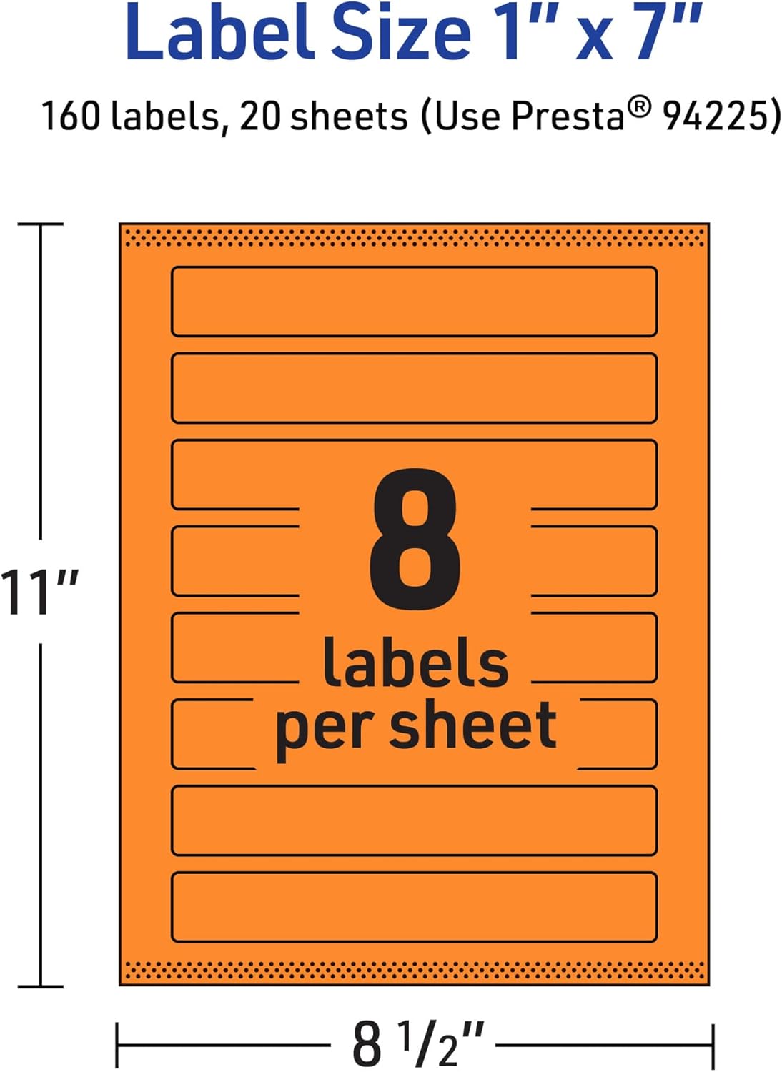 Avery Printable Rectangle Labels, Sure Feed Technology, 1" x 7", Bright Orange, Print-to-The-Edge, Laser/Inkjet Printable