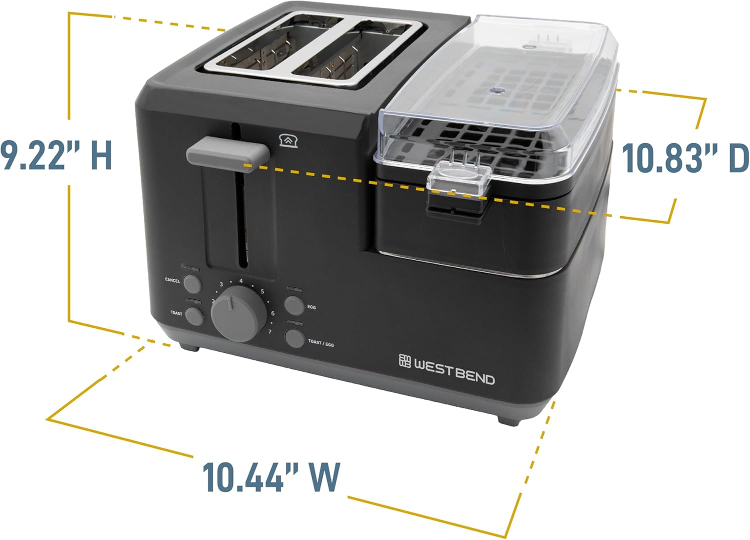 West Bend Breakfast Station 2-Slice Toaster and Egg Cooker/Poacher with Removable Pre-Cooked Meat and Vegetable Warming Tray