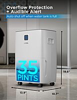 COMMERCIAL COOL 35 Pint Dehumidifier with Adjustable Humidistat, Portable, Home & Kitchen, Basement Use, 3000 Sq. Ft.