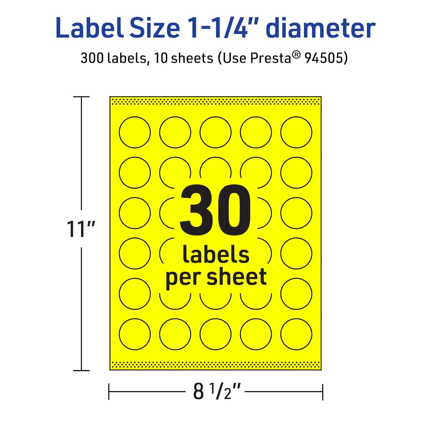 Avery Printable Round Labels, Sure Feed Technology, 1-1/4" Diameter, Neon Yellow Labels, Print-to-The-Edge, Laser/Inkjet