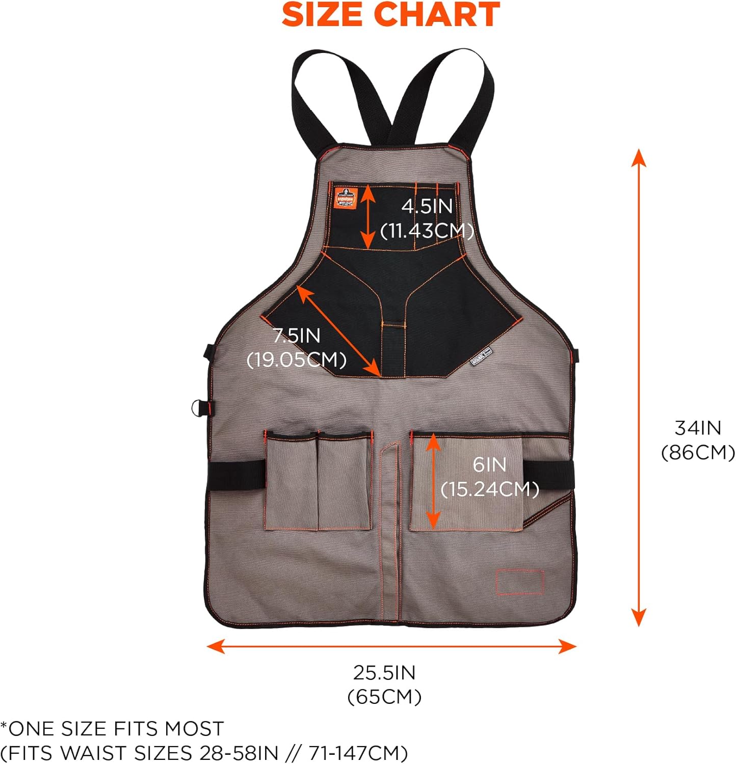 Ergodyne - 13696 Arsenal 5705 Full Length Tool Work Apron, 13-Pockets, Gray