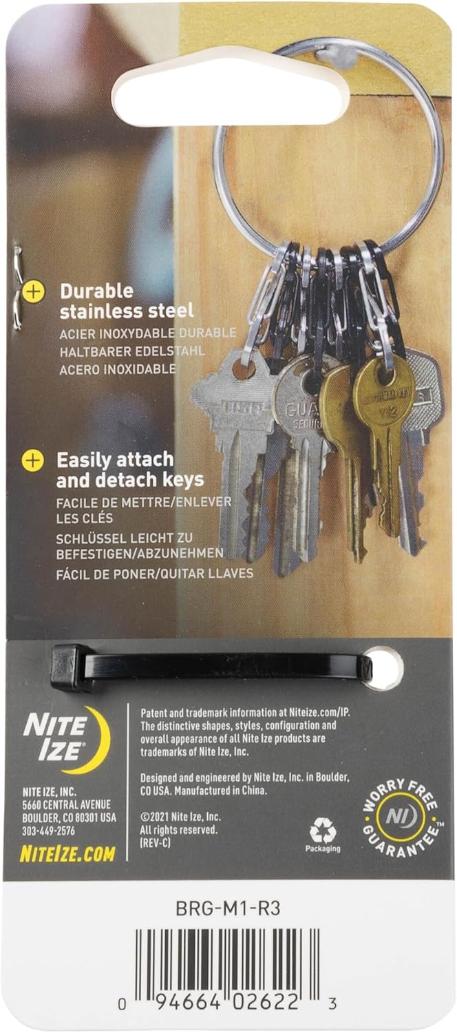 Nite Ize BigRing Steel S-Biner - Key Holder with Carabiners - Heavy-Duty Organizer with Black & Stainless Steel S-Biners