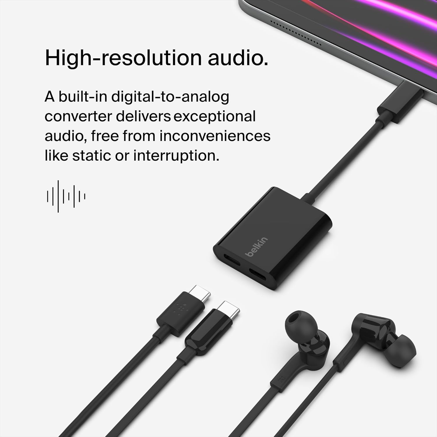 Belkin RockStar USB-C Audio + Charge Adapter, Headphone Adapter w/ USB-C 60W Power Delivery Fast Charging for iPhone
