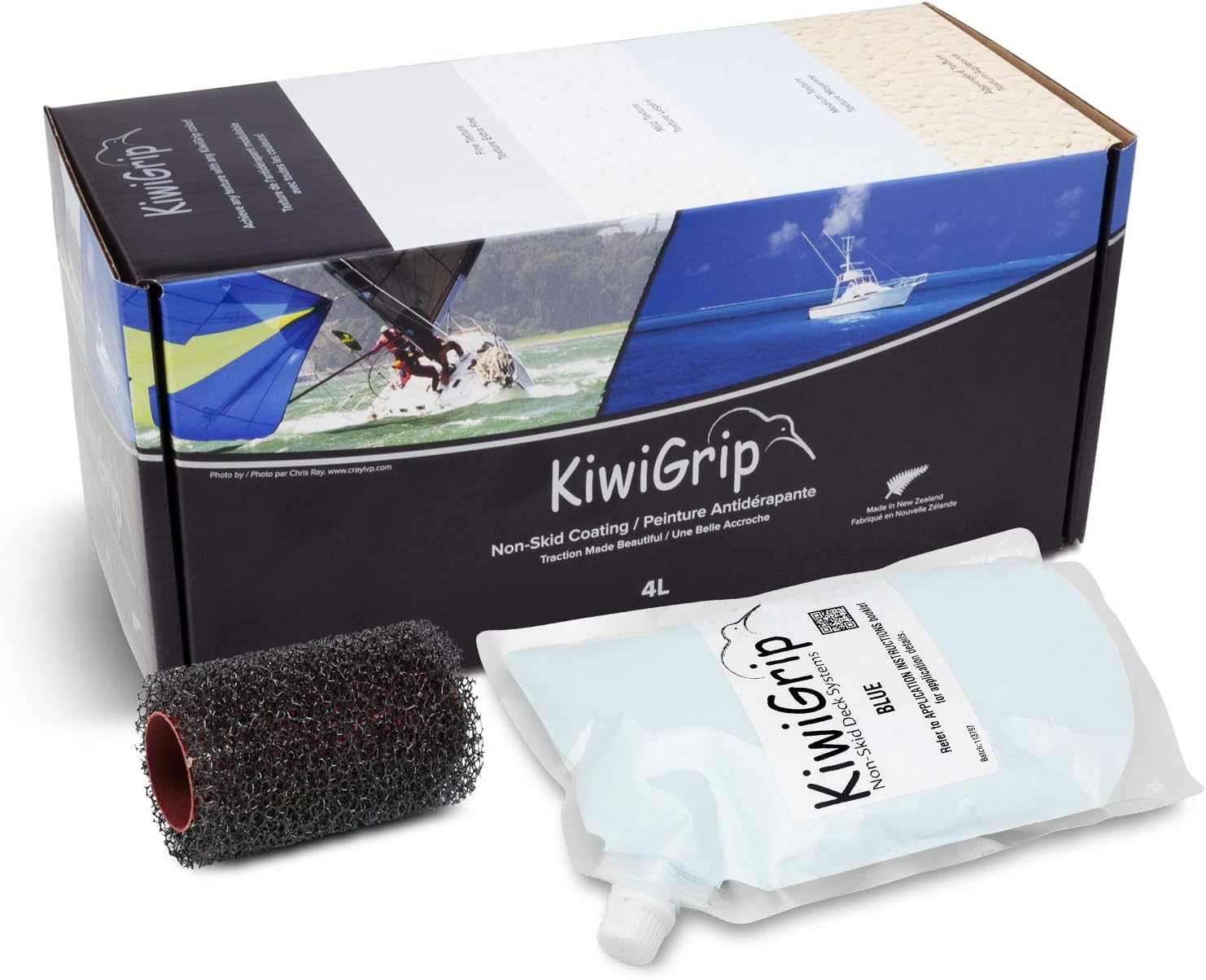 KiwiGrip Non-Skid Coating Blue - 4L (4 x 1L) with 4" Roller
