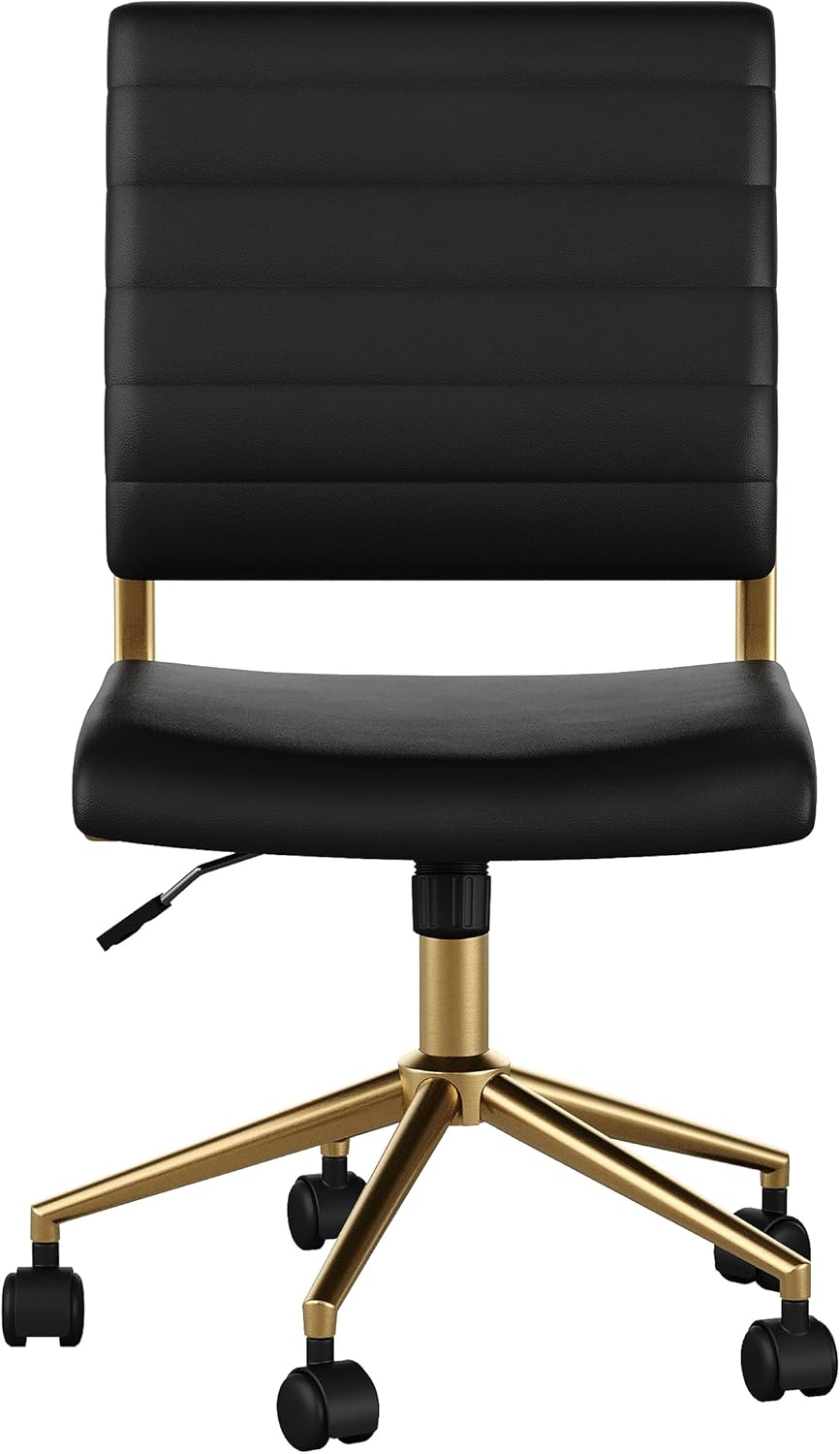 Martha Stewart Ivy Armless Swivel Task Chair in Faux Leather with Polished Brass Frame
