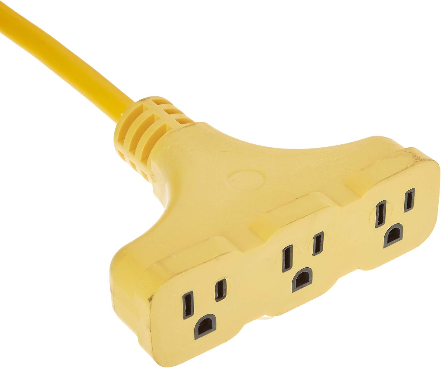 Coleman Cable 148802296 Southwire 120V/15A Right Angle GFCI 12/3 SJEOW Cord Set with Tri-Source Receptacle, 50-Foot, Yellow