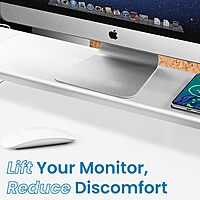 OTM Essentials Slim Aluminum Monitor Stand, Desk Riser with Non-Slip Padding and Tilted Surface, Versatile Home Office Essentials, Equipped with 4 USB Ports Desktop Monitor