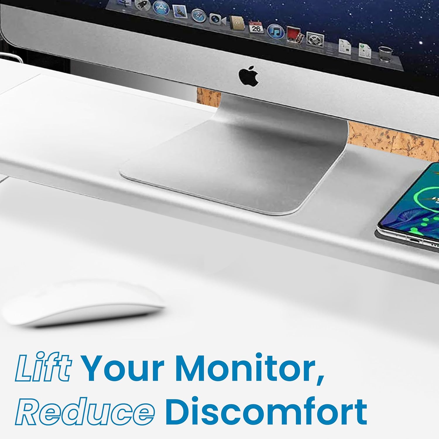 OTM Essentials Slim Aluminum Monitor Stand, Desk Riser with Non-Slip Padding and Tilted Surface