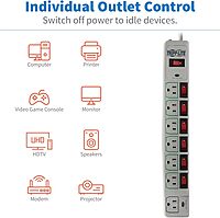 Tripp Lite TLP76MSG 7 Outlet (6 Individually Controlled) Surge Protector Power Strip, 6ft Cord