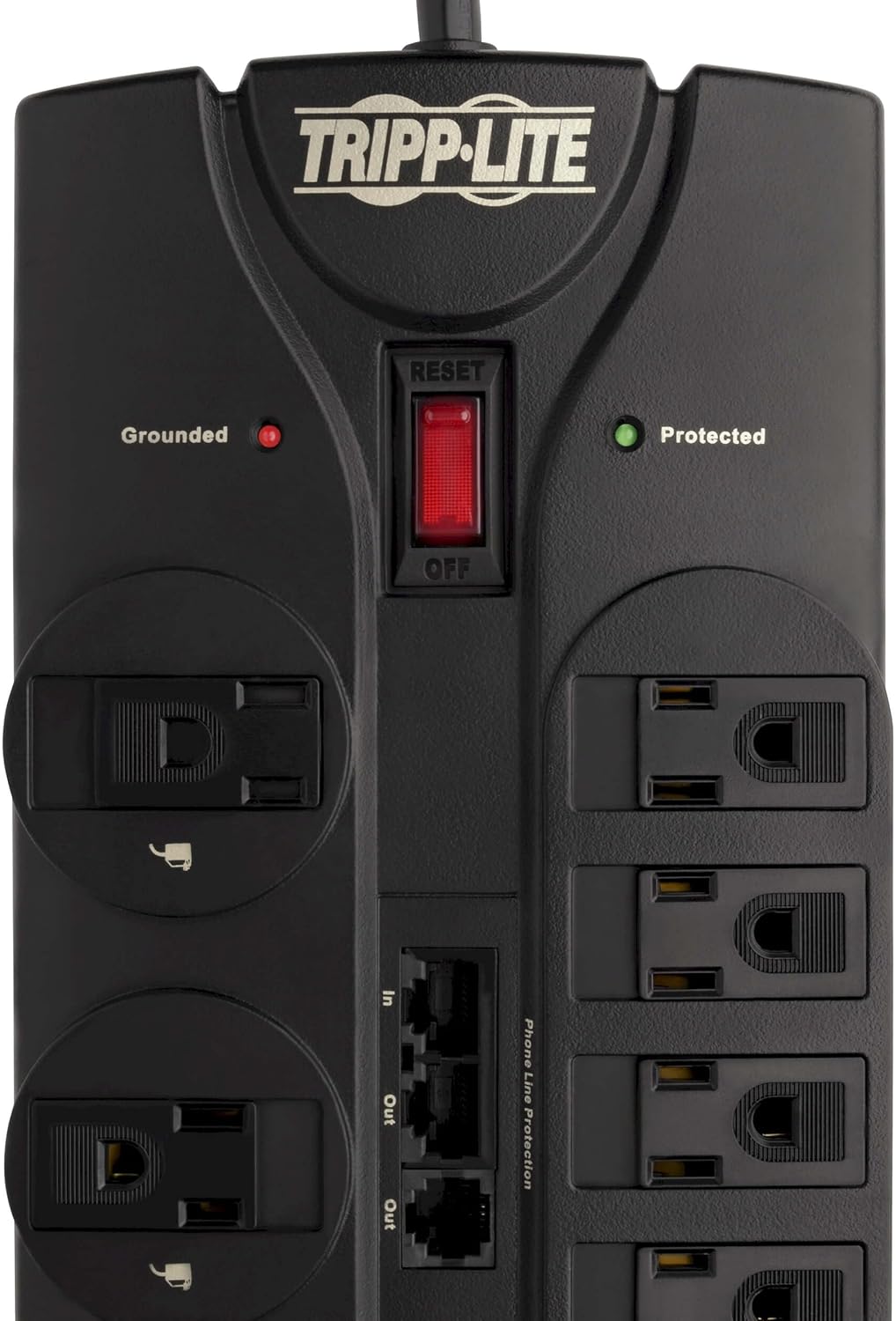 TRIPP LITE 12-Outlet Surge Protector Power Strip with Tel/Modem Protection, 8 ft Right-Angle Cord