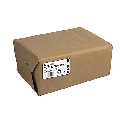 Duro 6# White Paper Bags 500-Count, Bulk Disposable Paper Lunch Sacks, SOS Bags for Popcorn, Candy, Snacks & Treats - 6.00 x3.62 x 11.06 Inches