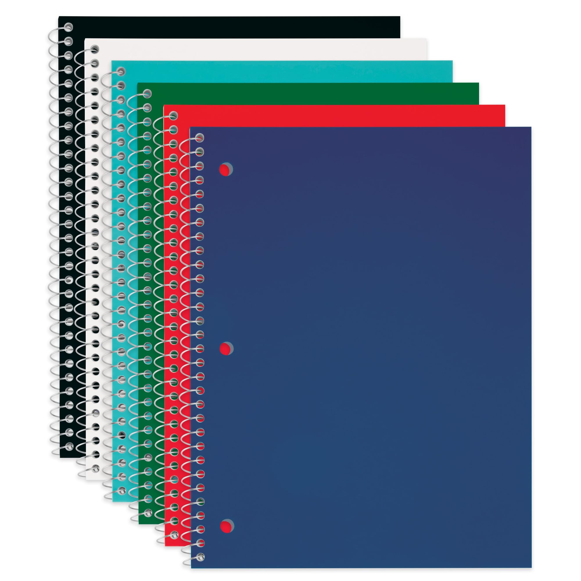 Just Basics® Poly Spiral Notebook, 8" x 10-1/2", 1 Subject, College Ruled, 70 Sheets, Assorted, Pack Of 6