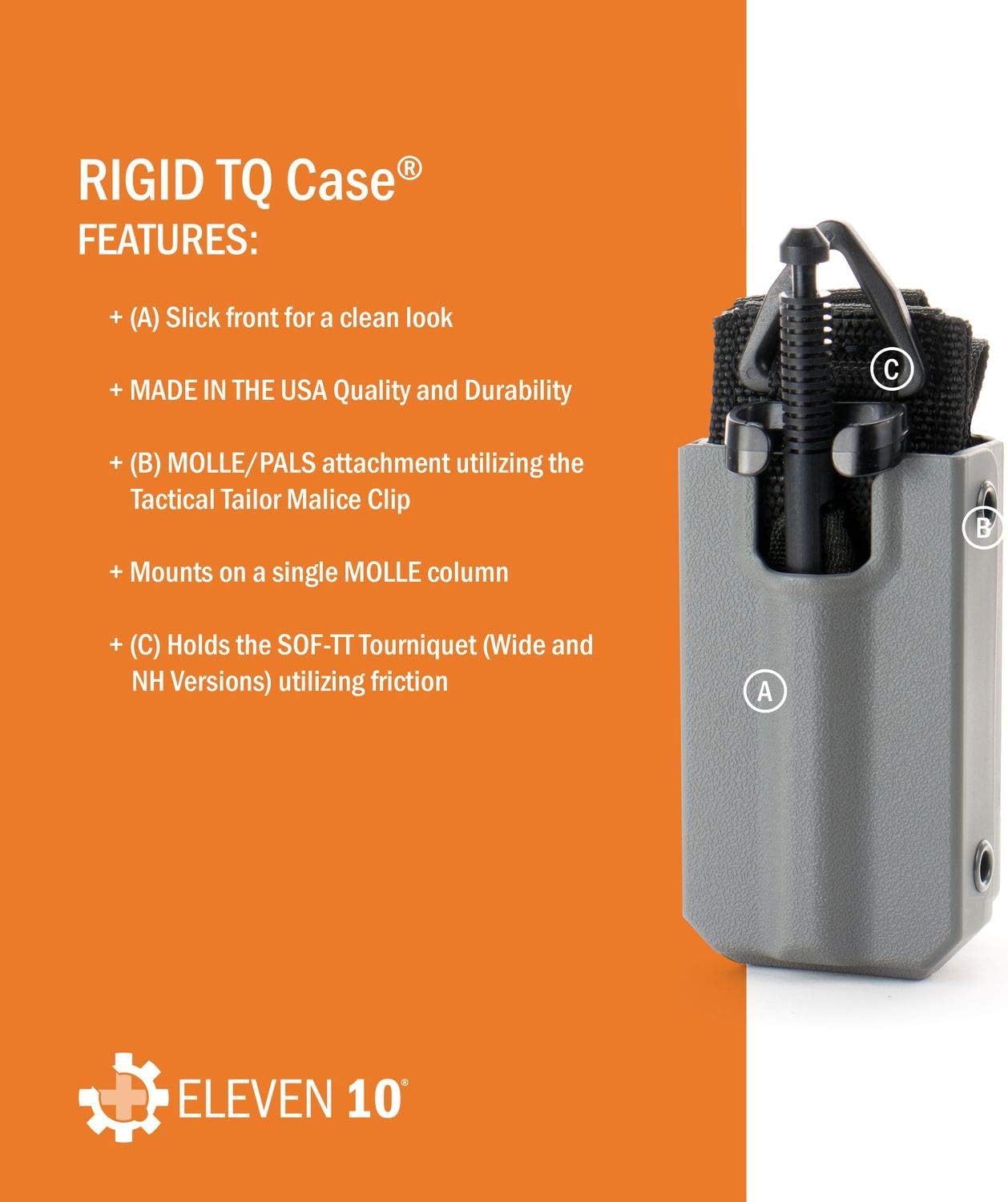 Eleven 10 Slick Front Rigid TQ Case for SOF-TT Tourniquet, Black, MOLLE Attachment