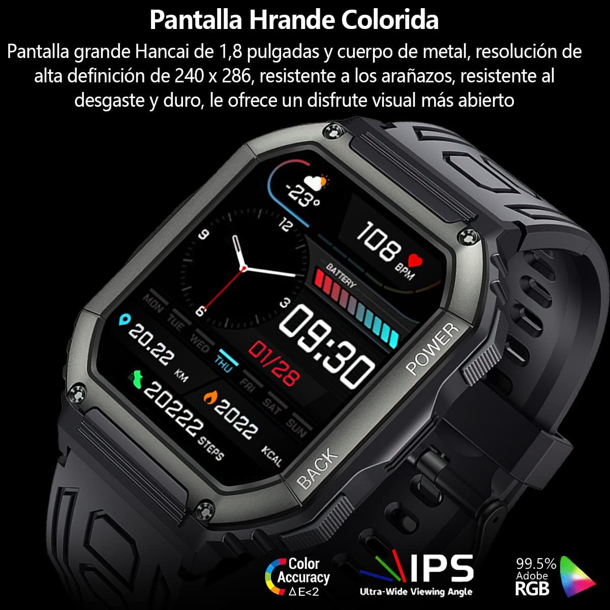 Reloj Inteligente,Smartwatch Militar de 1.8" HD