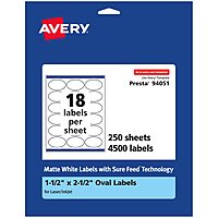 AVERY Matte White Oval Labels, Sure Feed Technology, 1.5" x 2.5"